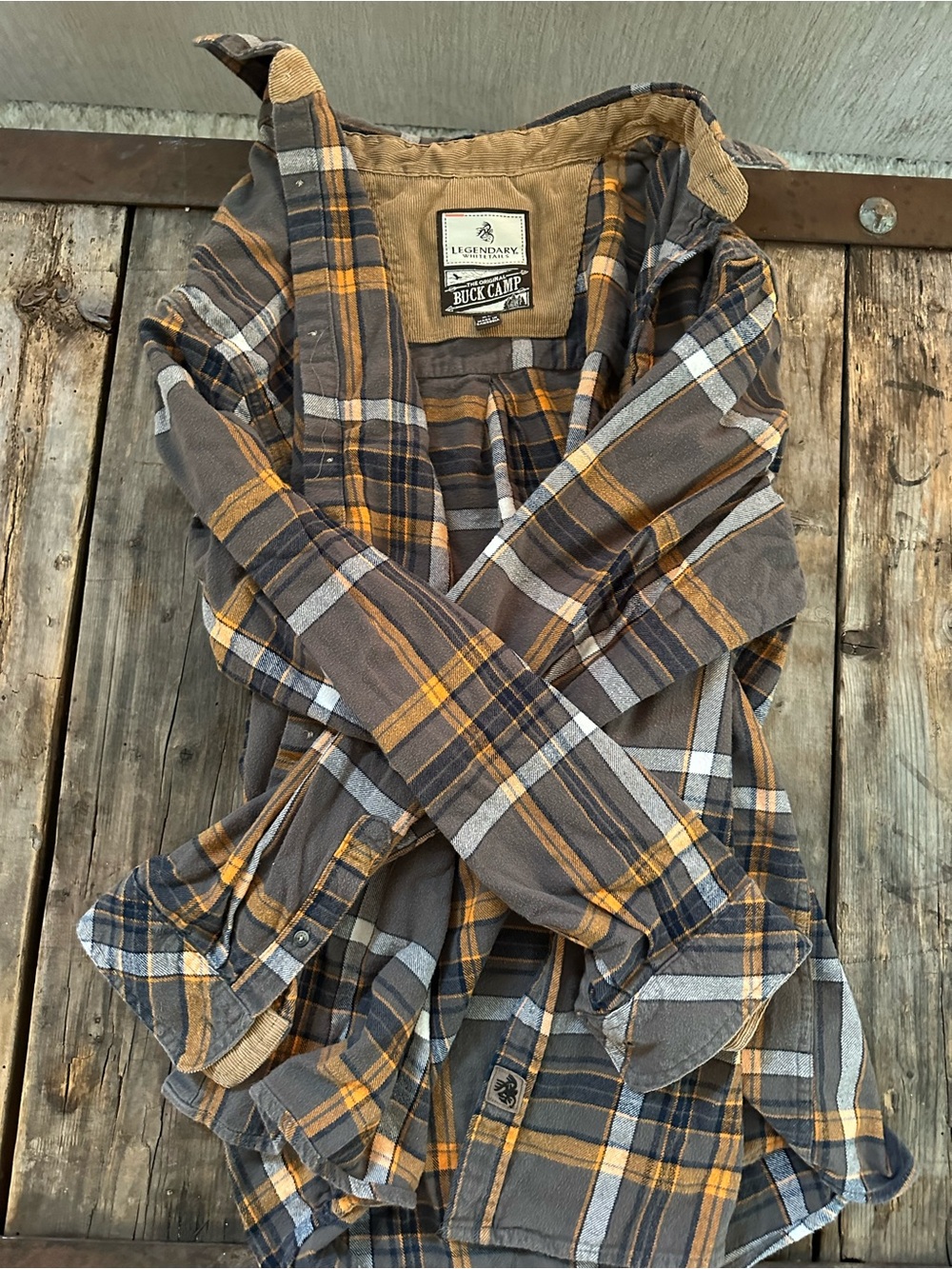 Legendary Whitetails Men’s Gray and Orange Plaid Button-Down Shirt